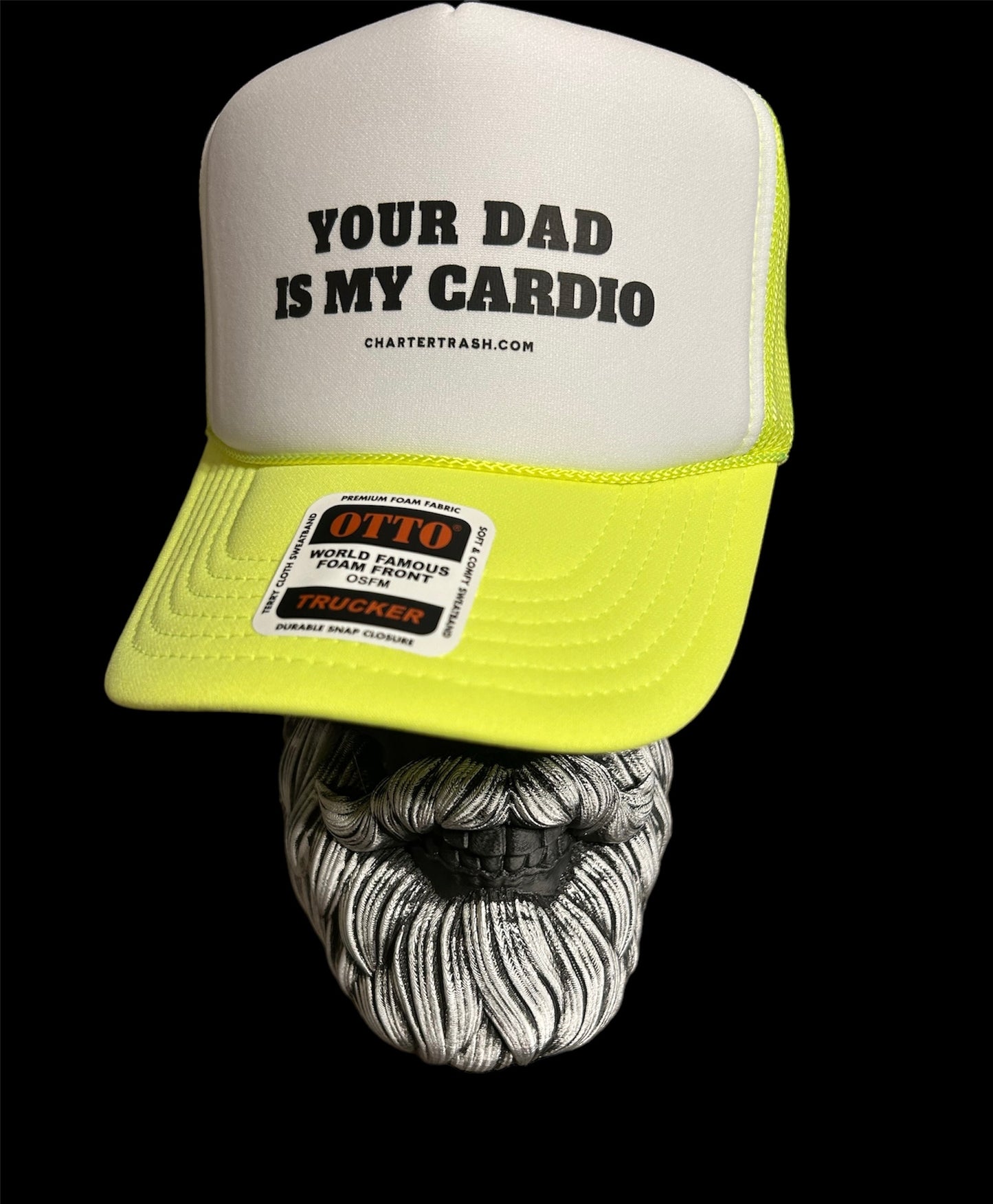 Your dad is my cardio OTTO neon yellow & white foam front trucker hat