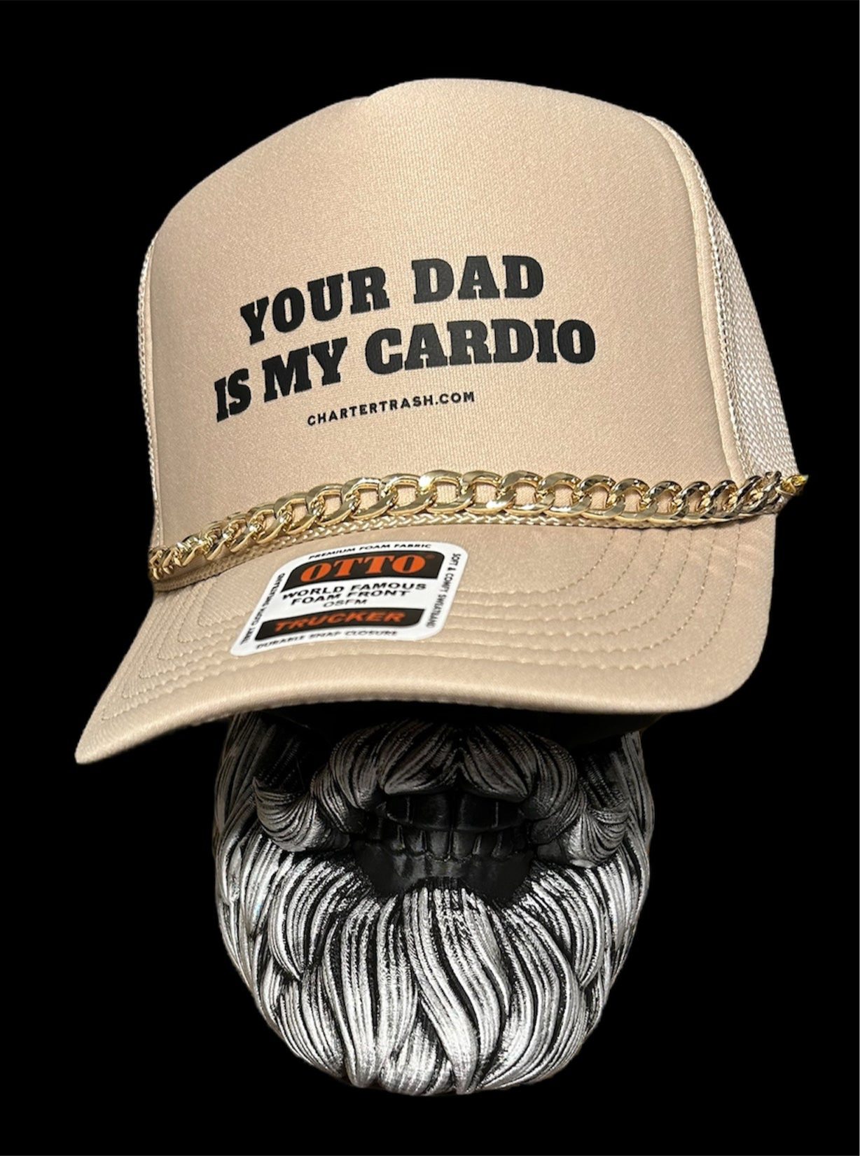 Your dad is my cardio OTTO Khaki foam front trucker hat WITH CHAIN