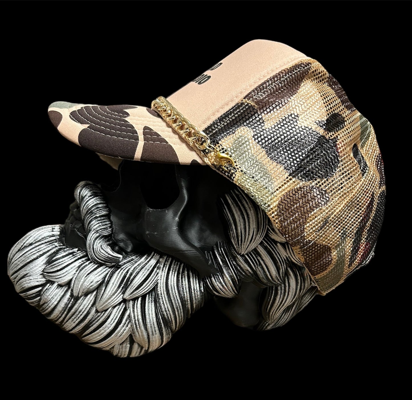 Your Dad is My Cardio, Tan camo foam front trucker rope hat WITH CHAIN