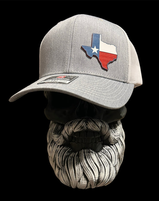 Richardson 112 Grey & White trucker hat with acrylic Texas Patch