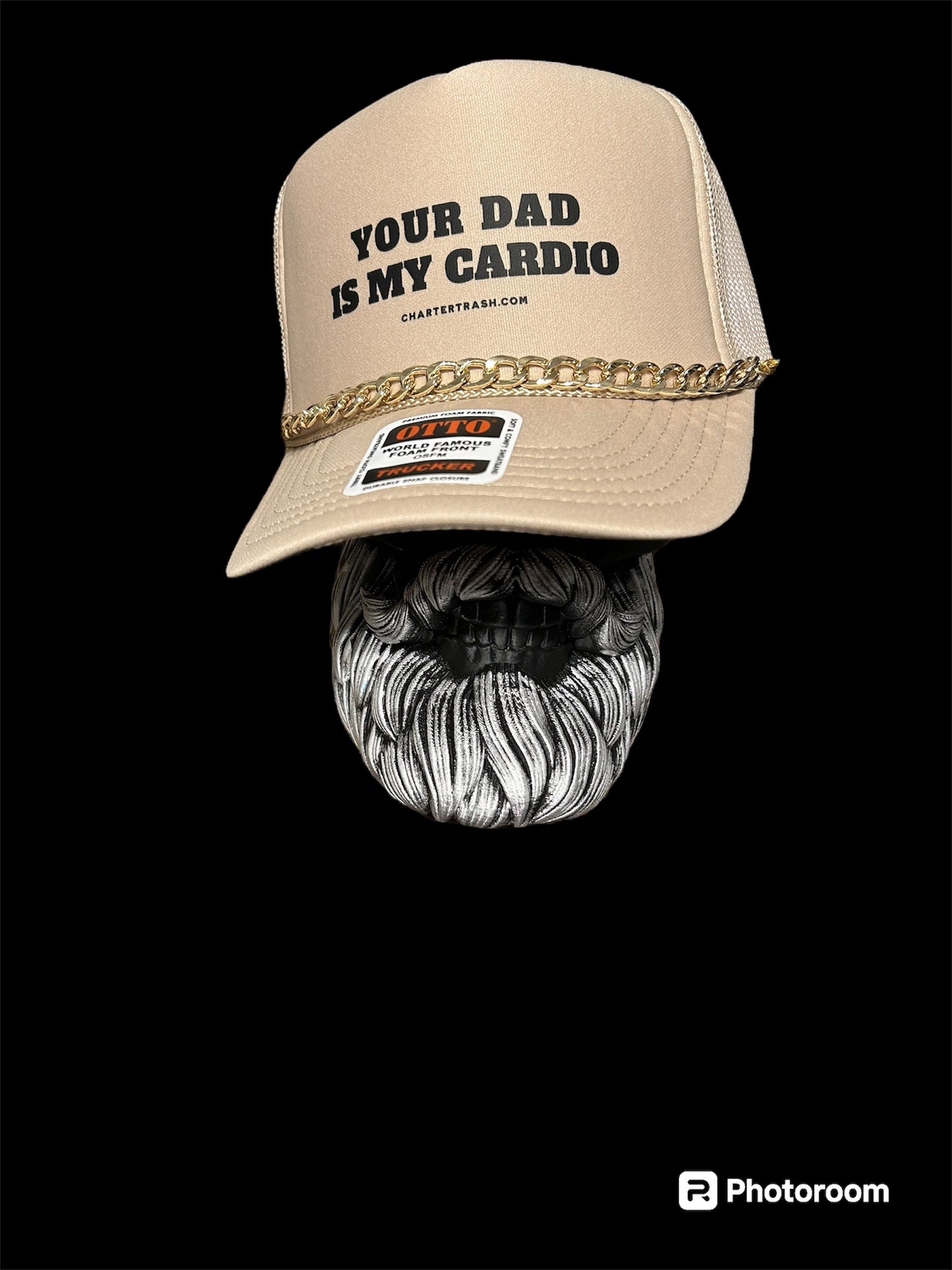 Your dad is my cardio OTTO Khaki foam front trucker hat WITH CHAIN