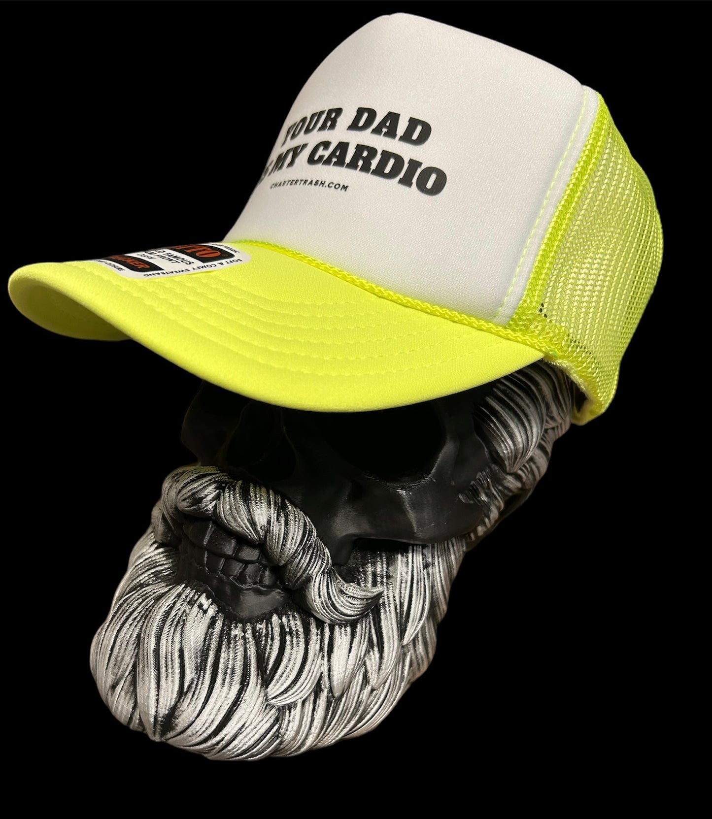 Your dad is my cardio OTTO neon yellow & white foam front trucker hat