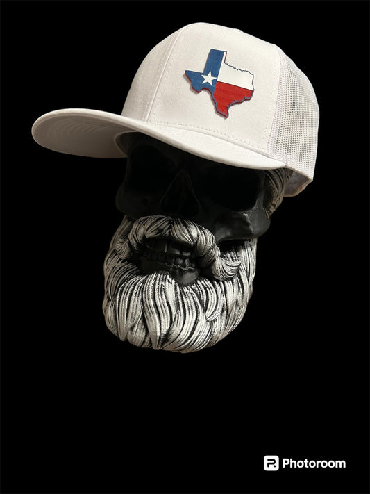 Richardson 112 White on White trucker hat with acrylic Texas Patch