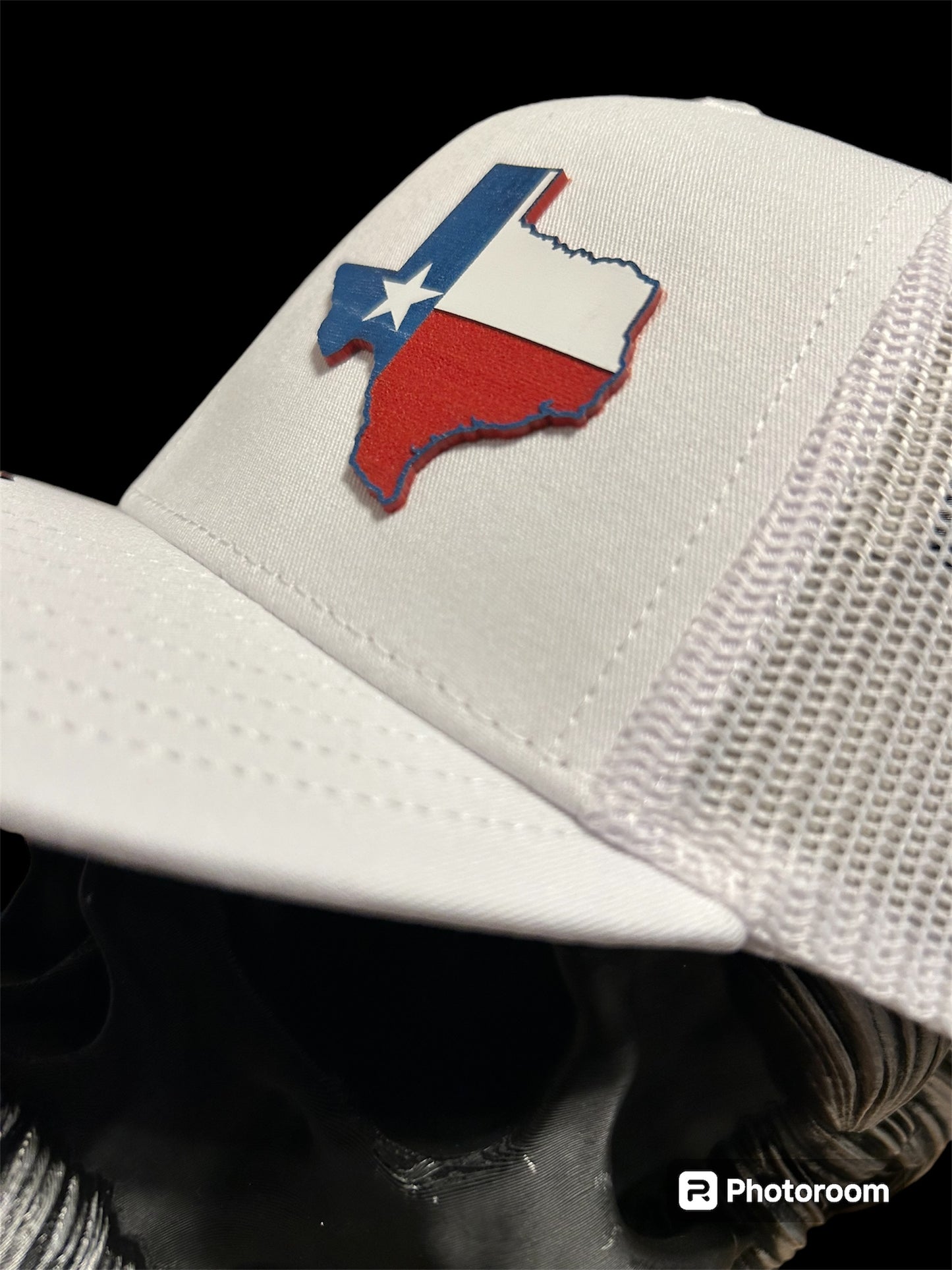 Richardson 112 White on White trucker hat with acrylic Texas Patch