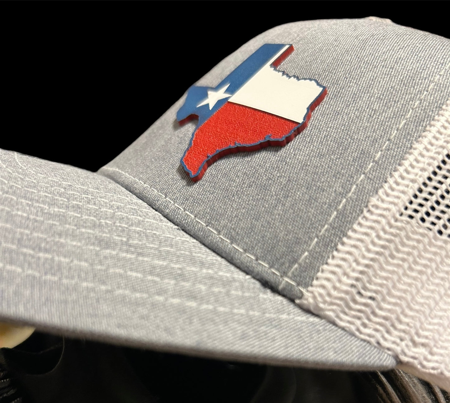 Richardson 112 Grey & White trucker hat with acrylic Texas Patch