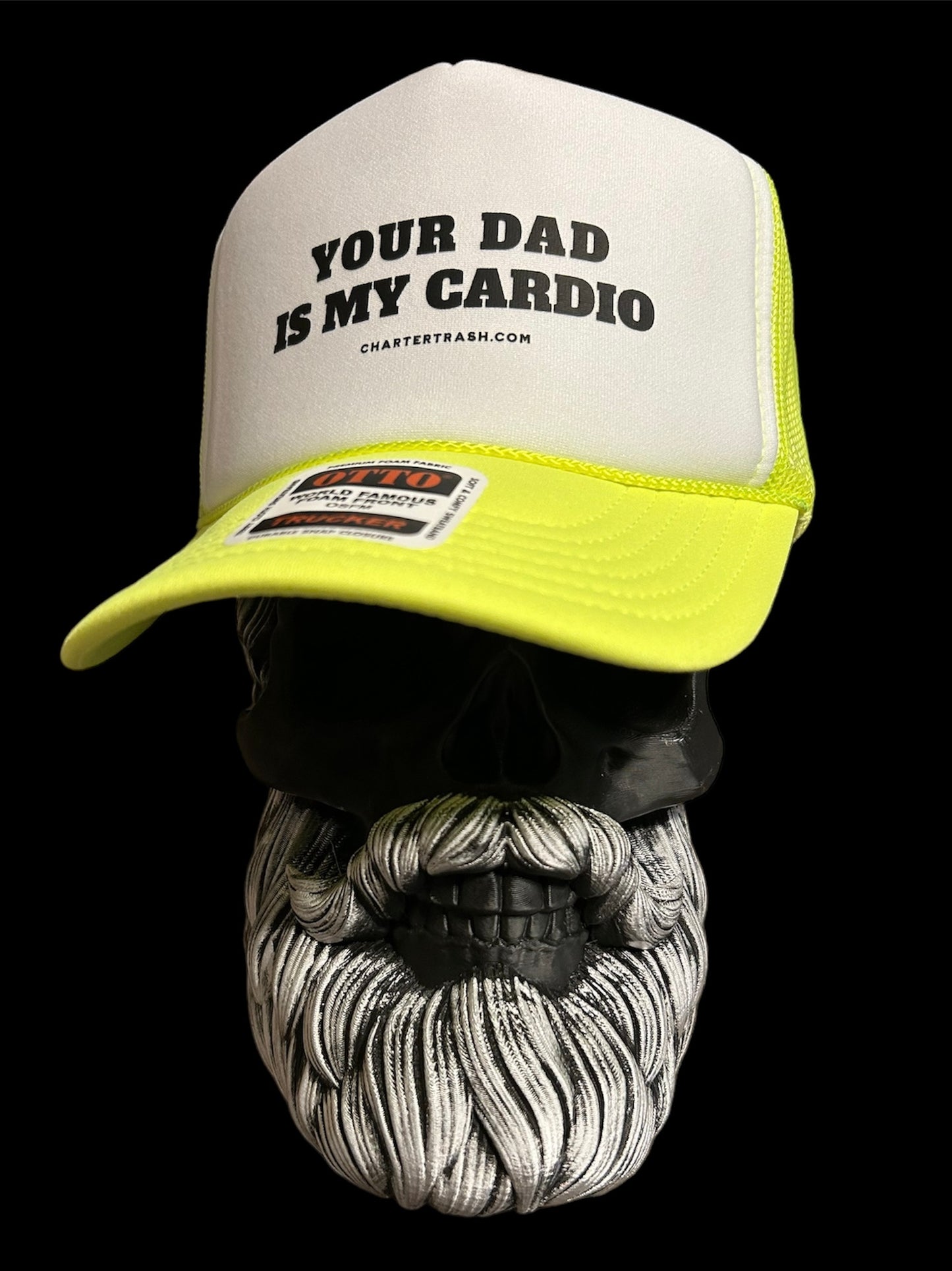 Your dad is my cardio OTTO neon yellow & white foam front trucker hat