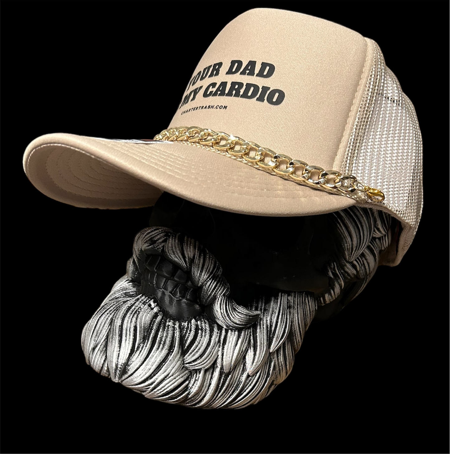 Your dad is my cardio OTTO Khaki foam front trucker hat WITH CHAIN