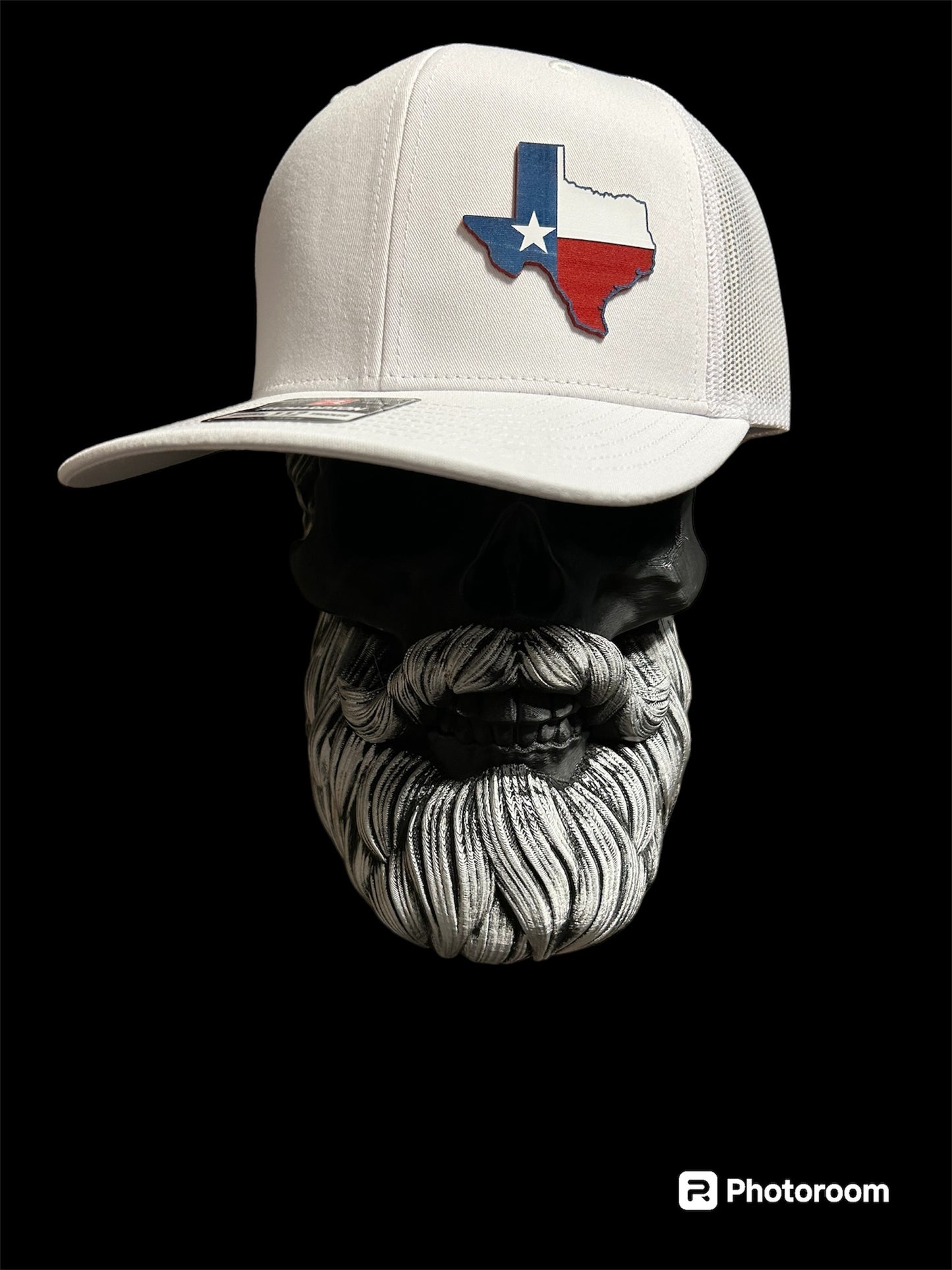 Richardson 112 White on White trucker hat with acrylic Texas Patch