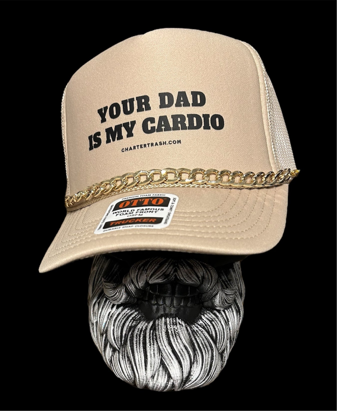 Your dad is my cardio OTTO Khaki foam front trucker hat WITH CHAIN