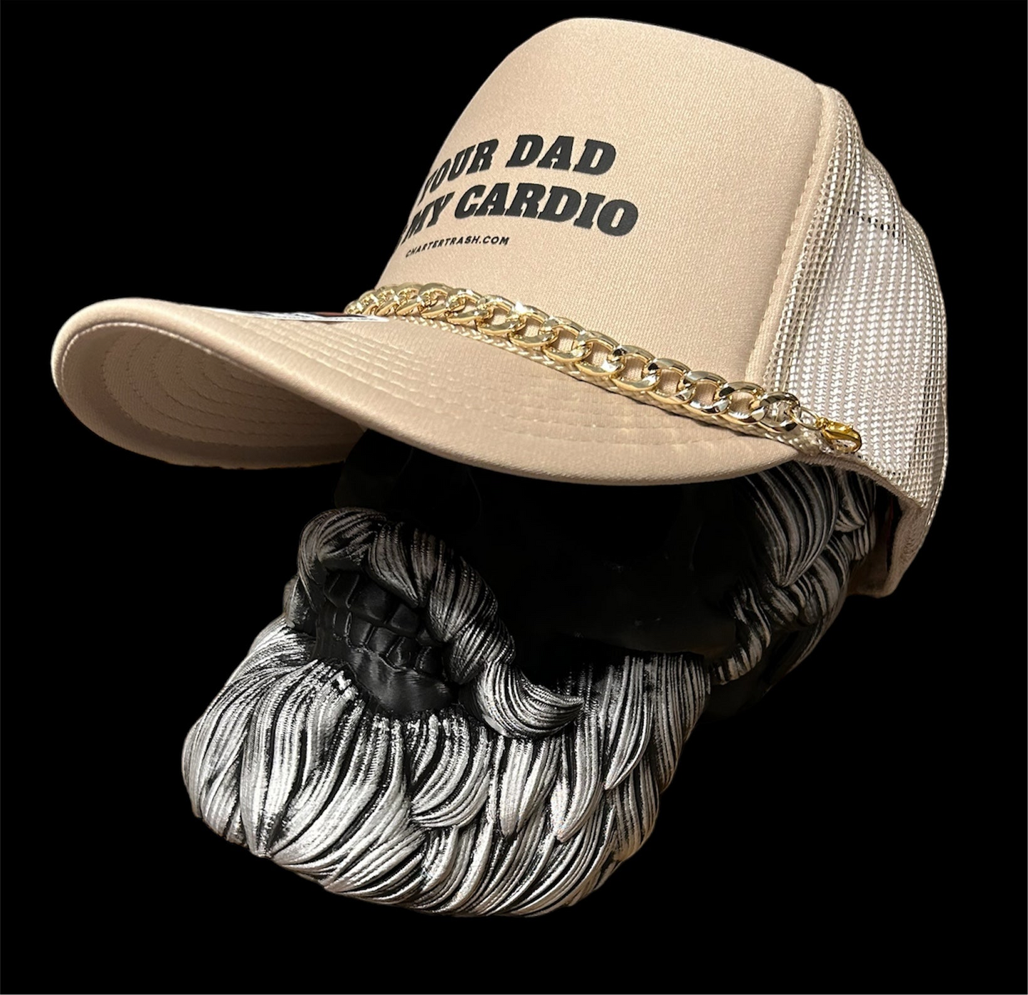 Your dad is my cardio OTTO Khaki foam front trucker hat WITH CHAIN