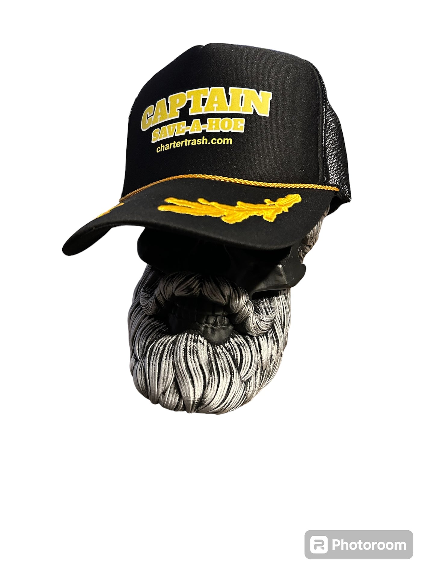 Captain Save-A-Hoe Black OTTO foam front trucker hat with gold rope and embroidered gold leaf