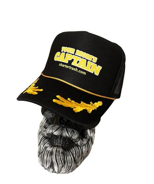 Black OTTO foam front trucker hat with gold rope and embroidered gold leaf (Your Mom's Captain)