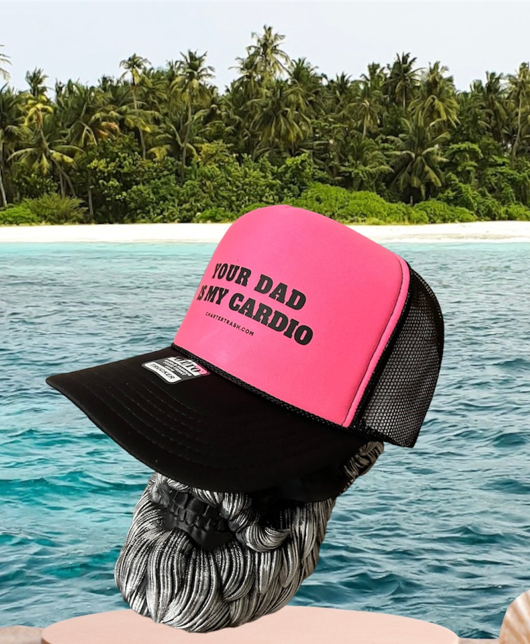 Your dad is my cardio OTTO Pink & black foam front trucker hat with black rope