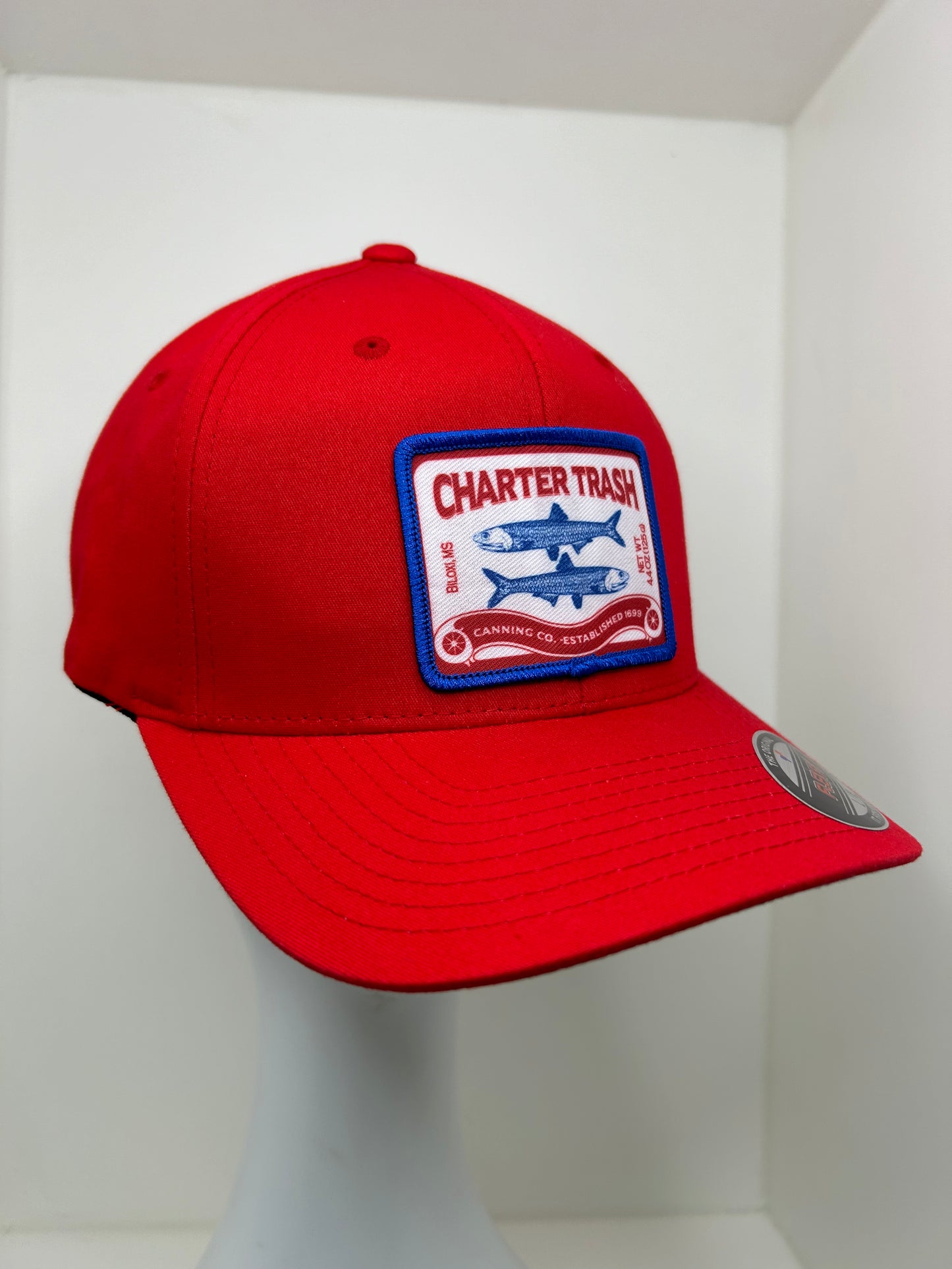 Yupoong original Flex Fit, Red, sizw L-XL, Sardine can logo patch hat