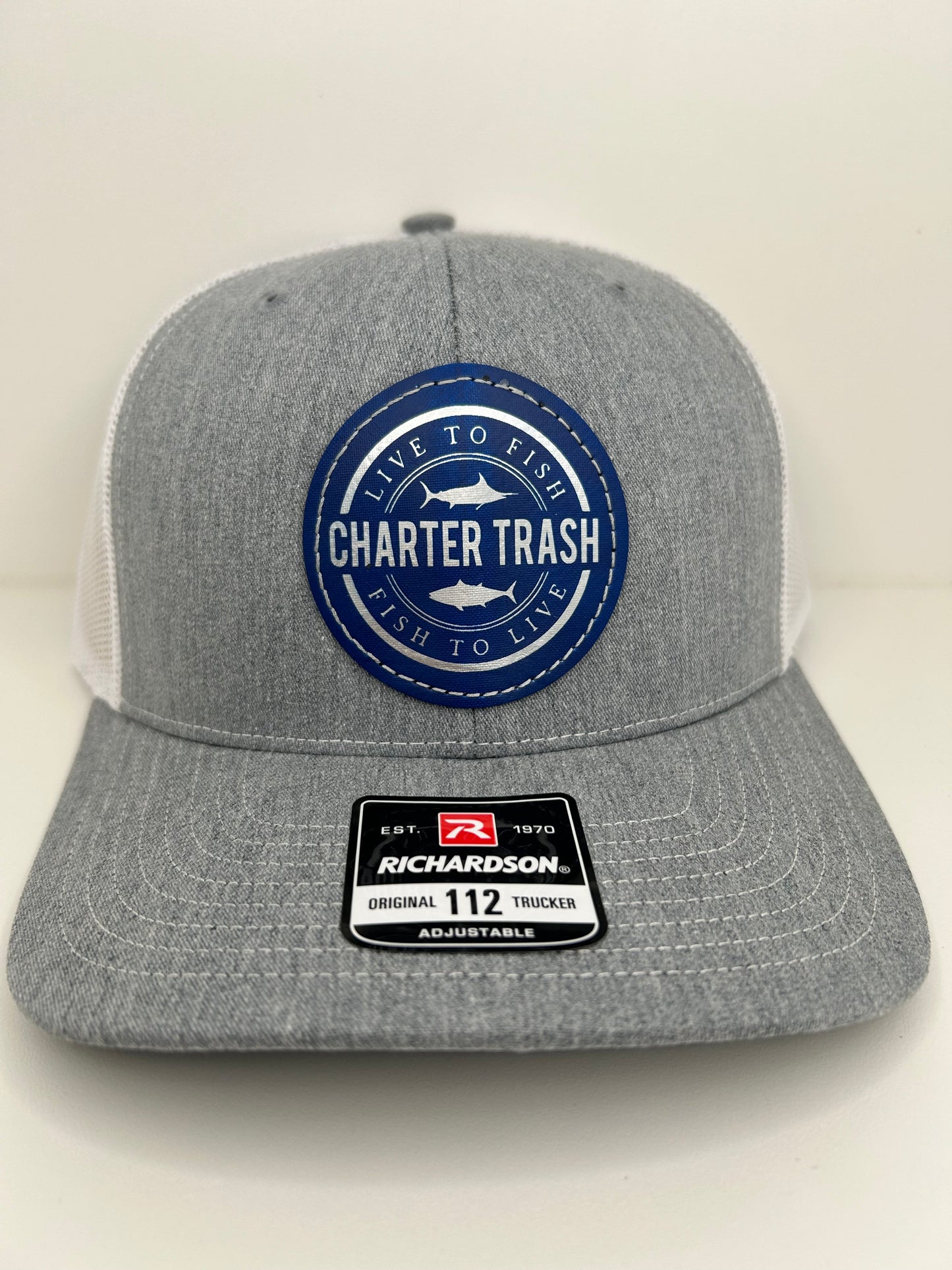 Richardson 112 Heathered gray, Leather OG logo patch hat (centered)