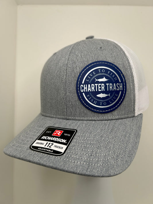 Richardson 112 Heathered gray, Leather OG logo patch hat (offset)