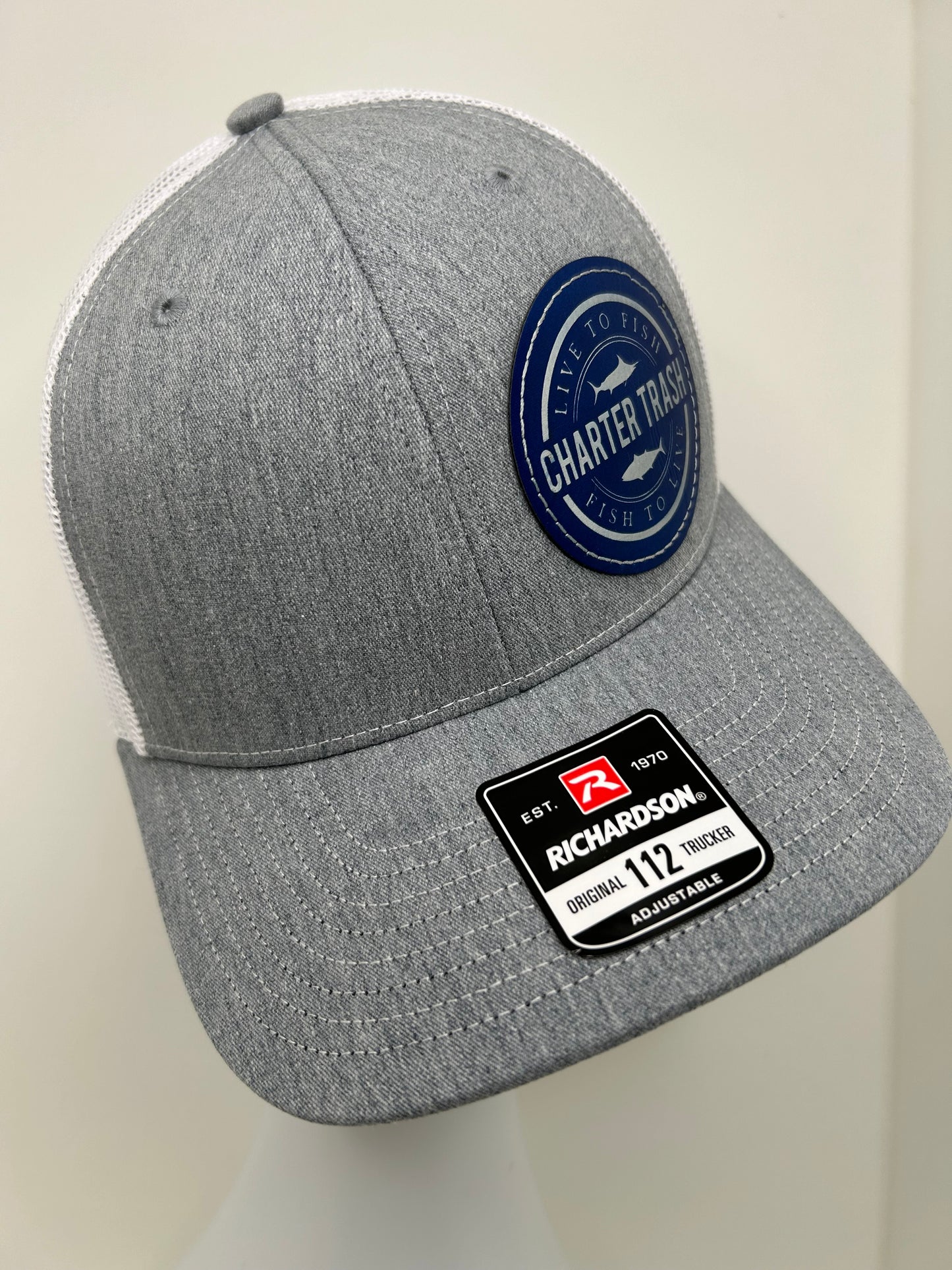 Richardson 112 Heathered gray, Leather OG logo patch hat (offset)