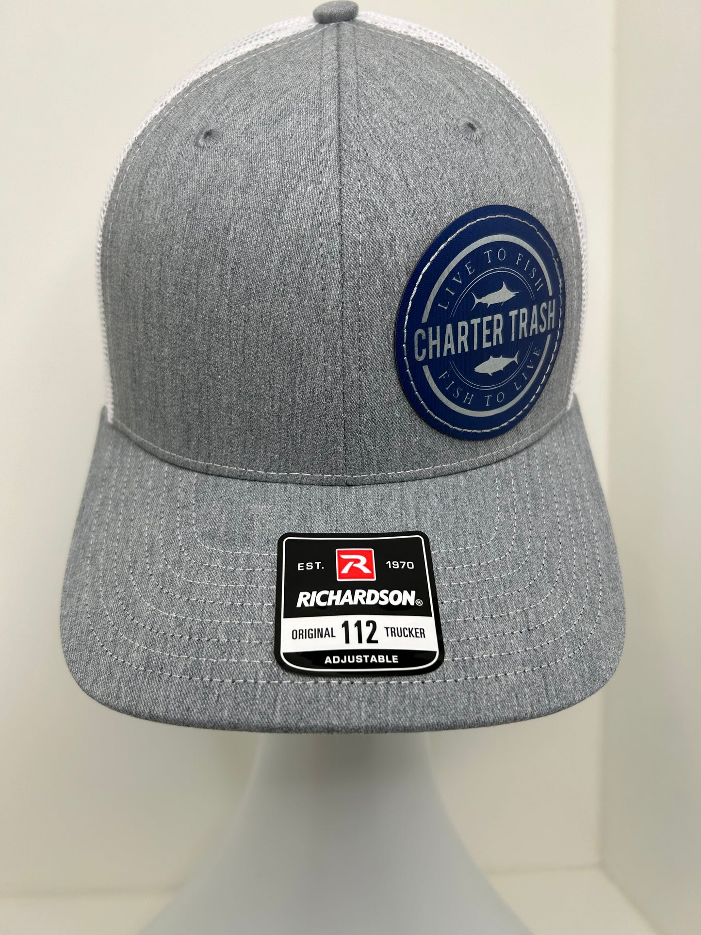 Richardson 112 Heathered gray, Leather OG logo patch hat (offset)