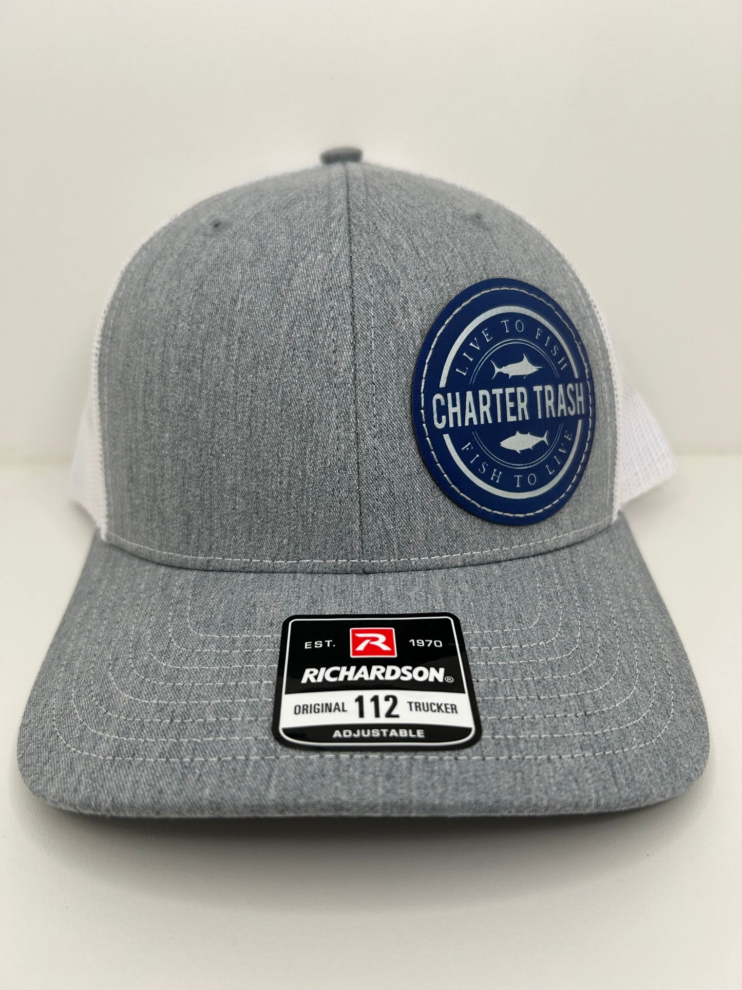 Richardson 112 Heathered gray, Leather OG logo patch hat (offset)