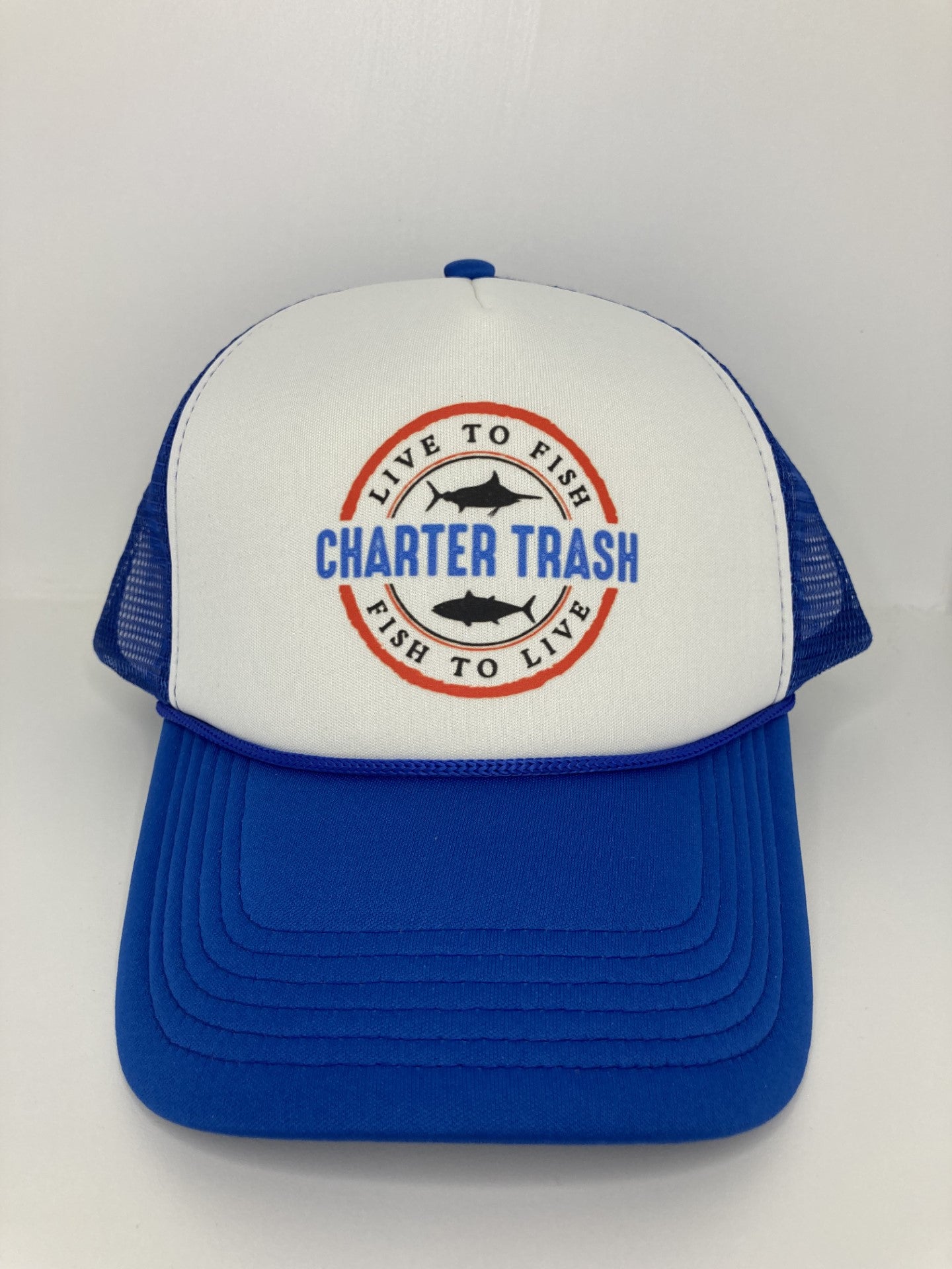 Blue & White Foam Front Trucker Rope hat with OG logo