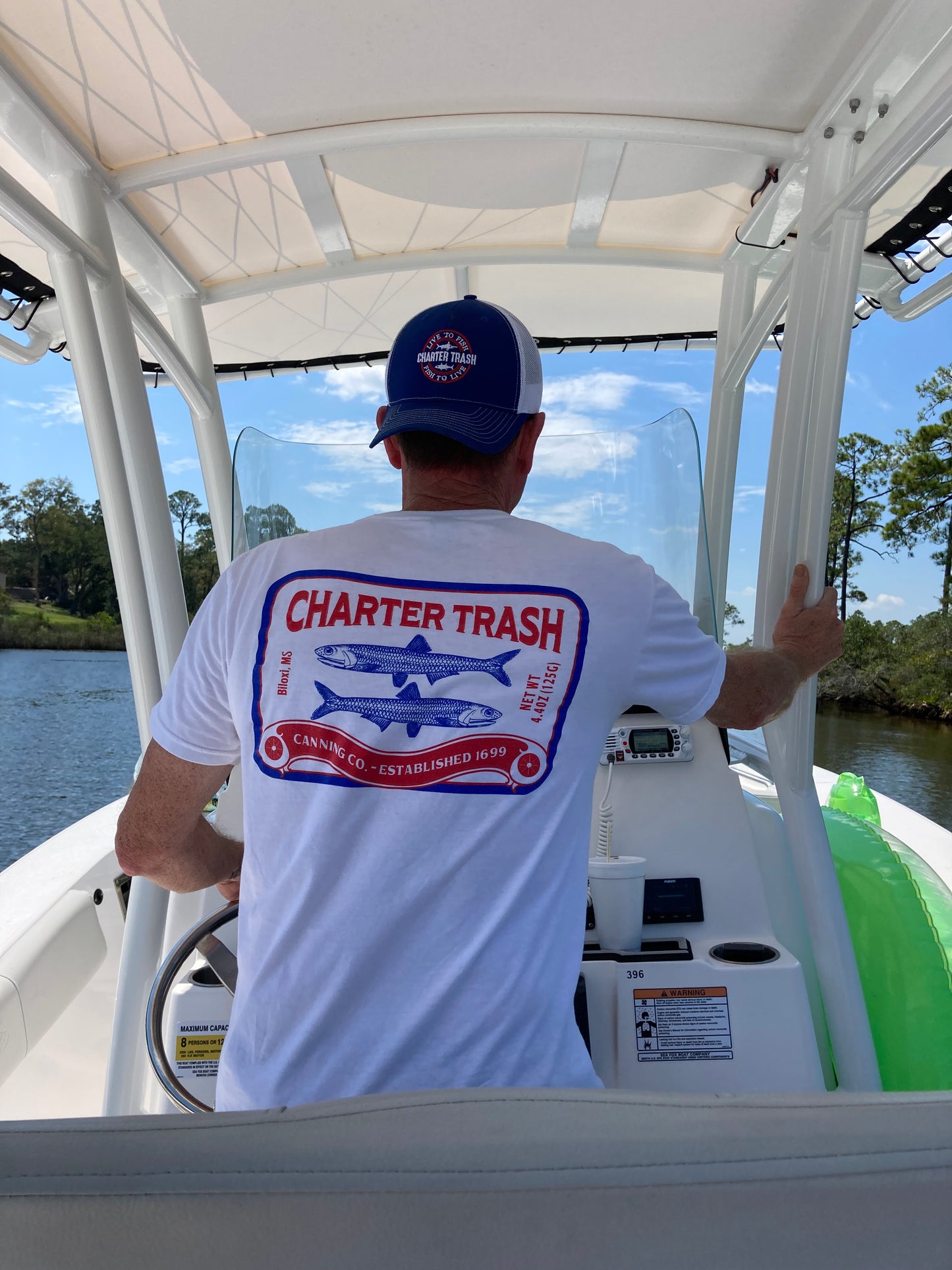 Short Sleve T-Shirt, White with Sardine can logo